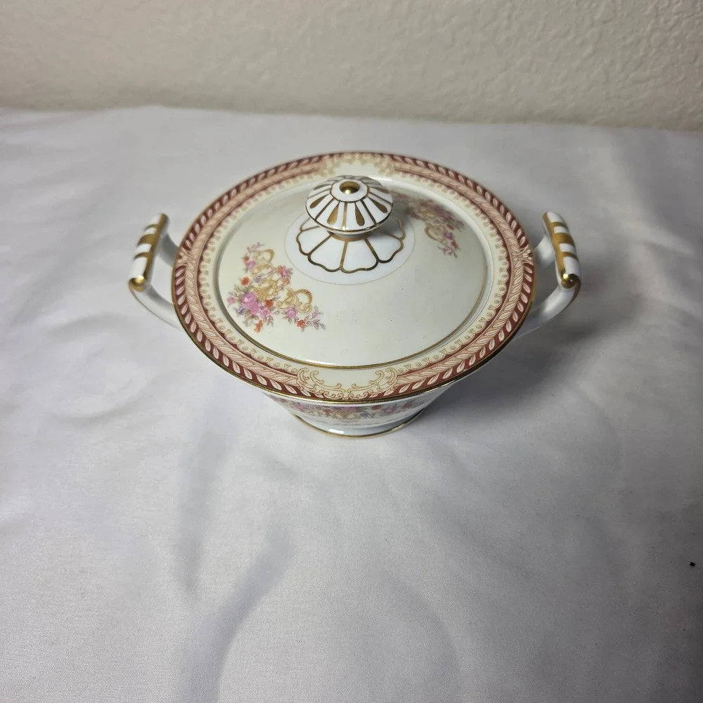 Noritake Vintage Floral Sugar Bowl and Creamer Set Gold Trim Made in Japan